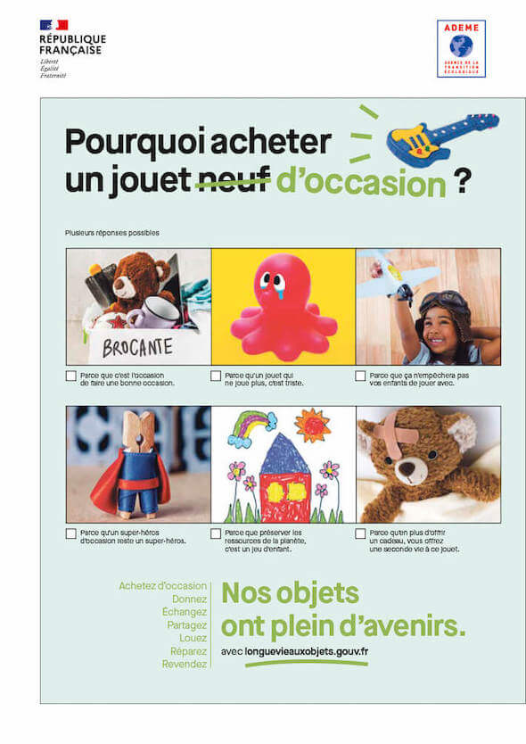 Visuel de l'annonce presse "Pourquoi acheter un jouet d'occasion ?"